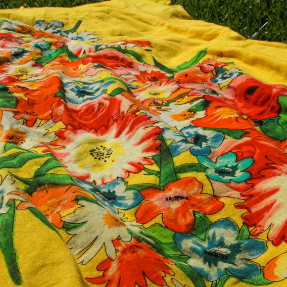 Yellow Screen Printed Chemise Aesthetic Mini Dress - Picture 4 of 13